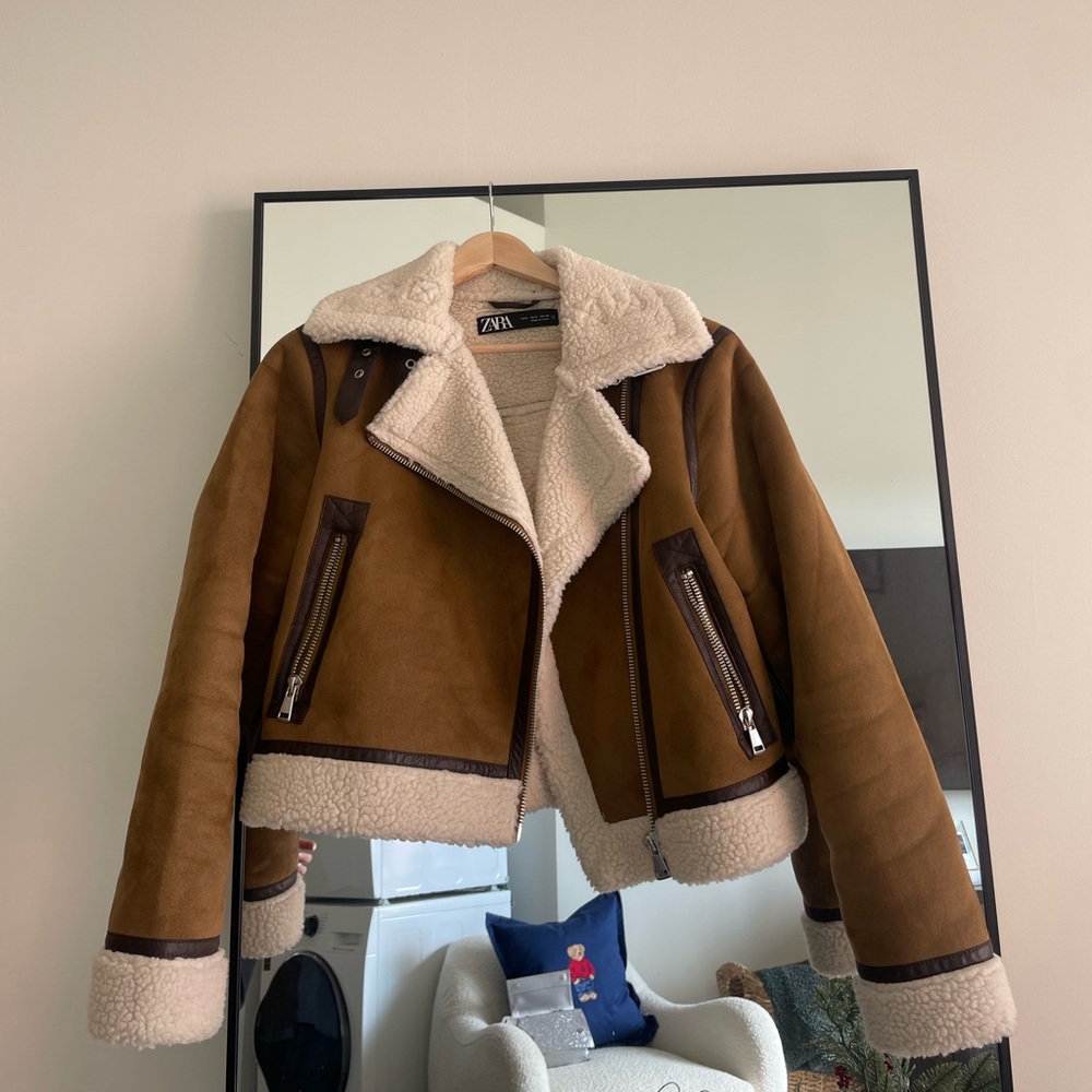 Zara Sherpa & Suede cropped coat